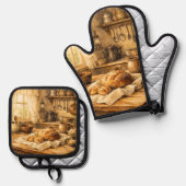Oude boerderijkeuken schort ovenwant & pannenlap set (Voorkant / Achterkant)