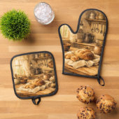 Oude boerderijkeuken schort ovenwant & pannenlap set (Top down)