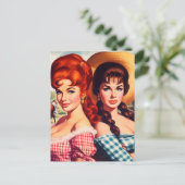 Oude boerenmeisje pin-ups briefkaart (Staand voorkant)