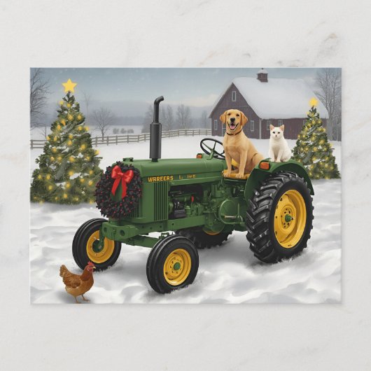 Oude boerentractor hond kat feestdagenkaart (Voorkant)