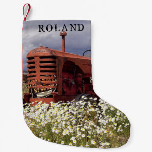 Oude boerentractor rustieke kerstsok kleine kerstsok