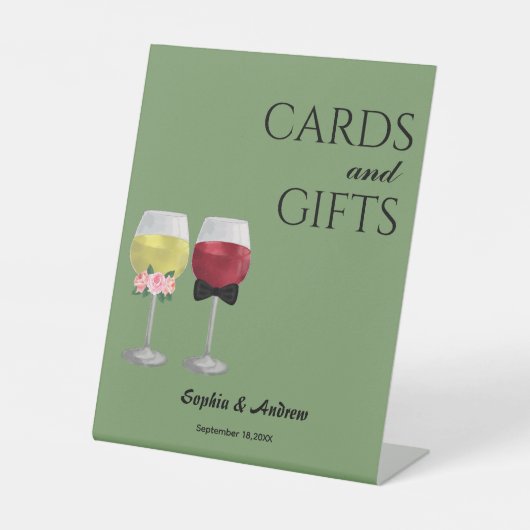 Oude Boho Bruidspaar Wijn Bruiloft Reclamebord Met Voetstuk (Voorkant)