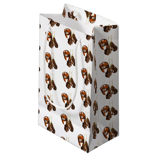 Oude boks handschoenen en helm klein cadeauzakje (Voorkant Gekanteld)