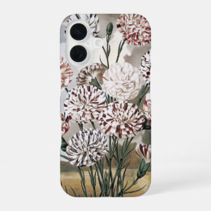 Oude bonte anjerbloemen met grijze lucht iPhone 16 hoesje