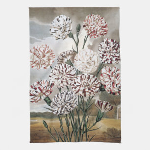 Oude bonte anjerbloemen met grijze lucht theedoek