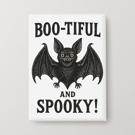 Oude, Boo-tiful en enge vleermuis Halloween Button (Voorkant)
