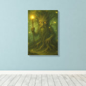 Oude boom bewaker met gloeiende ogen en personeel canvas afdruk (Insitu (Houten vloer))