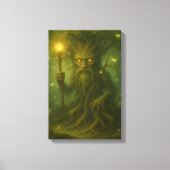 Oude boom bewaker met gloeiende ogen en personeel canvas afdruk (Voorkant)