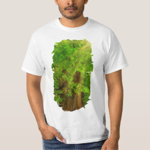 Oude boom dikke takken groen en zon t-shirt