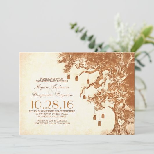 Oude boom en metselaar potten rustieke verlovingsf kaart (Staand voorkant)