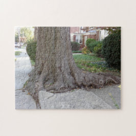 Oude boom en rots Damaging Sidewalk JigSaw Puzzle Legpuzzel