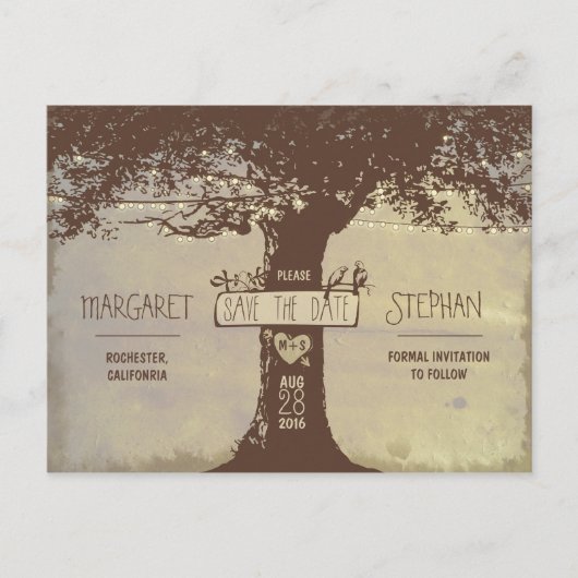 Oude boom- en tekenreekslampjes slaan de datum bri aankondigingskaart (Voorkant)