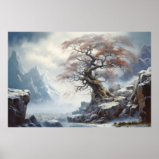 Oude boom Mystiek Serene Landschap Poster (Voorkant)