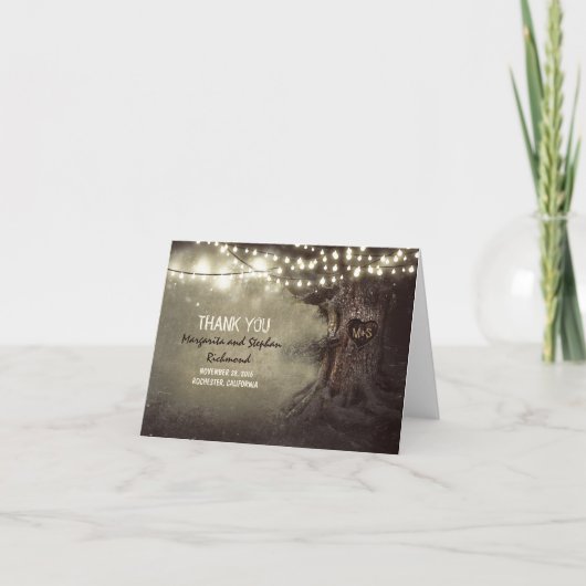 oude boom romantische lichten bruiloft bedankkaart (Voorkant)