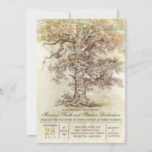  oude boom rustieke bruiloft uitnodiging (Voorkant)