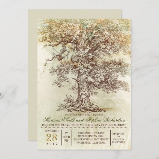 oude boom rustieke bruiloft uitnodiging (Voorkant / Achterkant)