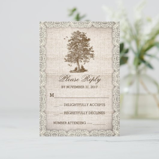 oude boom rustieke land bruiloft RSVP (Staand voorkant)