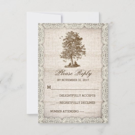 oude boom rustieke land bruiloft RSVP Kaartje (Voorkant)