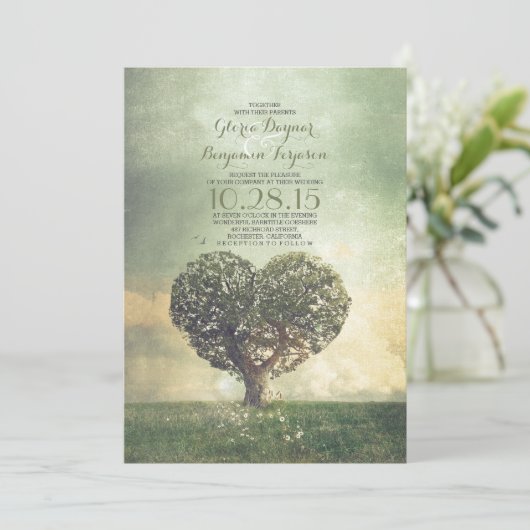 Oude boom rustieke land bruiloft uitnodigingen (Staand voorkant)