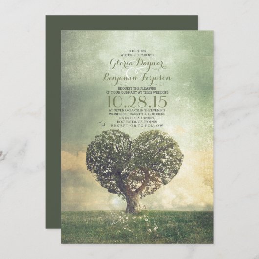 Oude boom rustieke land bruiloft uitnodigingen (Voorkant / Achterkant)