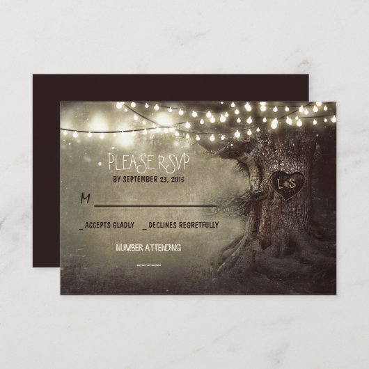 oude boom string lichten rustieke bruiloft RSVP ka (Voorkant / Achterkant)