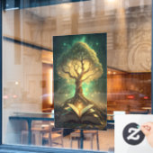 Oude boom van kennis met gloeiende wortels raamsticker (Cafe Raam)