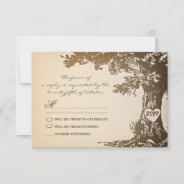 oude boom vintage bruiloft rsvp ontwerp kaartje