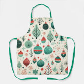 Oude Boomornamenten Patroon Retro Kerstmis Schort (Voorkant)