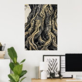 Oude Boomstam Ets Poster | Gedetailleerde Natuur (Thuiskantoor)