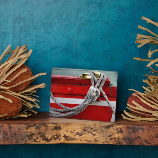 Oude boomstammen op remschonk op kanaalboot fotoplaat (Zijkant)