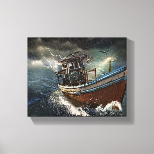 Oude boot in storm canvas afdruk (Voorkant)