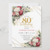 Oude bordeauxrode witte bloemige uitnodiging voor (Voorkant)