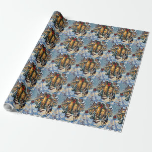 Oude Border Collie Besneeuwd Dorp Kerstmis Cadeaupapier