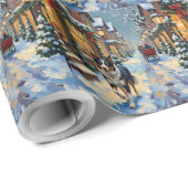 Oude Border Collie Besneeuwd Dorp Kerstmis Cadeaupapier (Rol Hoek)