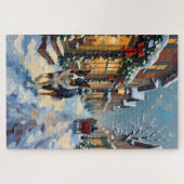 Oude Border Collie Besneeuwd Dorp Kerstmis Legpuzzel (Horizontaal)