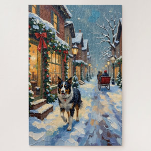 Oude Border Collie Besneeuwd Dorp Kerstmis Legpuzzel