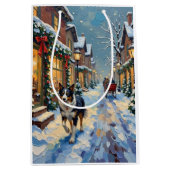 Oude Border Collie Besneeuwd Dorp Kerstmis Medium Cadeauzakje (Voorkant)