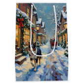 Oude Border Collie Besneeuwd Dorp Kerstmis Medium Cadeauzakje (Achterkant)