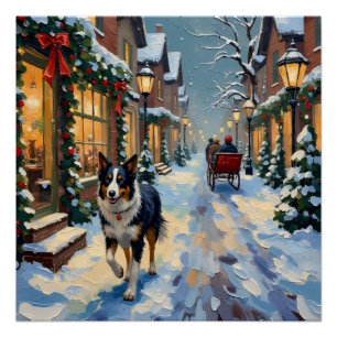 Oude Border Collie Besneeuwd Dorp Kerstmis Perfect Poster