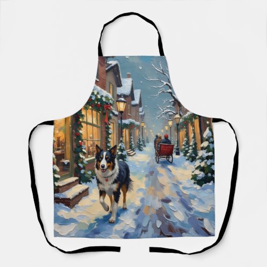 Oude Border Collie Besneeuwd Dorp Kerstmis Schort (Voorkant)