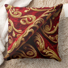 Oude borduurlook Rood Gouden Krullen Kussen
