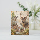 Oude bos herten herfstloof antiek briefkaart (Staand voorkant)