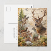 Oude bos herten herfstloof antiek briefkaart (Voorkant / Achterkant)