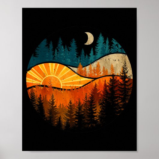 Oude bosbomen zonsondergang maan buiten natuur poster (Voorkant)