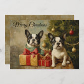 Oude Boston Terrier Honden Prettig Kerstmis Feestdagenkaart (Voorkant / Achterkant)