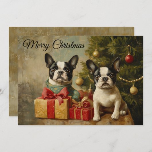 Oude Boston Terrier Honden Prettig Kerstmis Feestdagenkaart (Voorkant / Achterkant)
