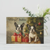 Oude Boston Terrier Honden Prettig Kerstmis Feestdagenkaart (Staand voorkant)