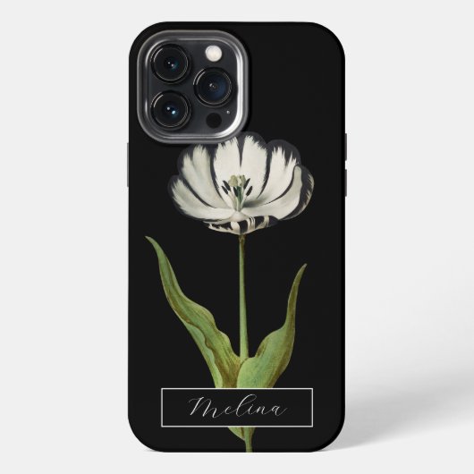 Oude botanische bloem zwart en wit iPhone hoesje (Achterkant)