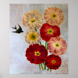 Oude botanische bloemen zwaluw vogel roestige blau poster
