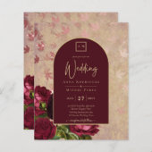 Oude botanische dieprode rozen trouw gouden tekst (Voorkant / Achterkant)